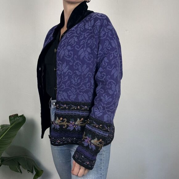 Vintage Icelandic Design Wool-Blend Floral Tapestry Cardigan Jacket, Medium - Picture 5 of 11